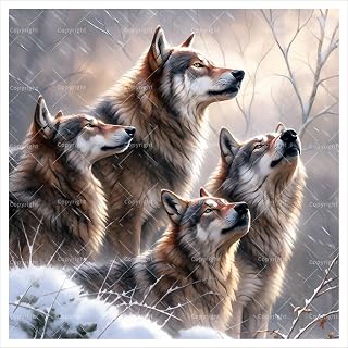 TAOPAOLAB Howling Wolves Digital Painting Kit for Adults - DIY Wolf Pack in Snow Oil Painting on Canvas 7.87x7.87in, Framed Acrylic Paint Kit, Good for Beginners, Home Decor or Gift Artwork
