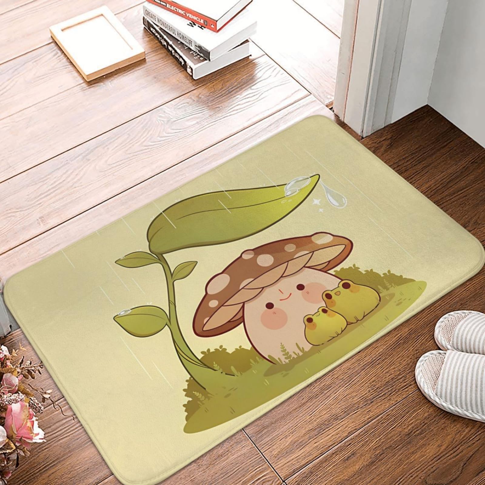 Paillassons pour entrée sous la pluie avec motif mignon de champignons et grenouilles