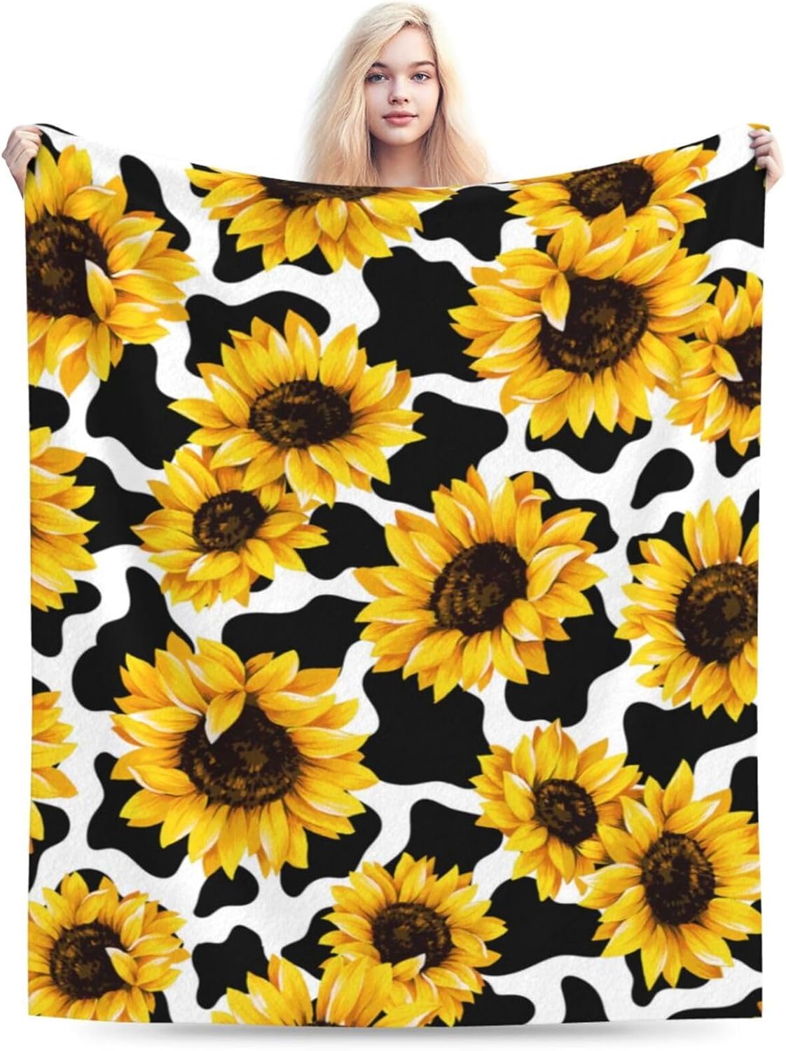 Cow Sunflower Blanket Soft Lightweight Flannel Throw