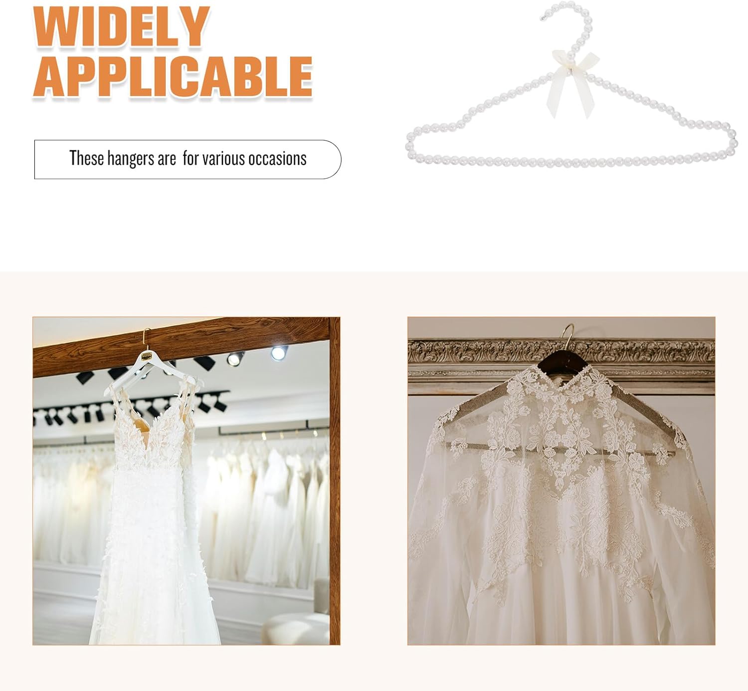 5pcs White Pearl Clothes Hangers 40cm Plastic Drying Rack for Wedding Dress Bridal Organizer, Adult Size Portable Laundry Rack Suitable for Home and Store Display