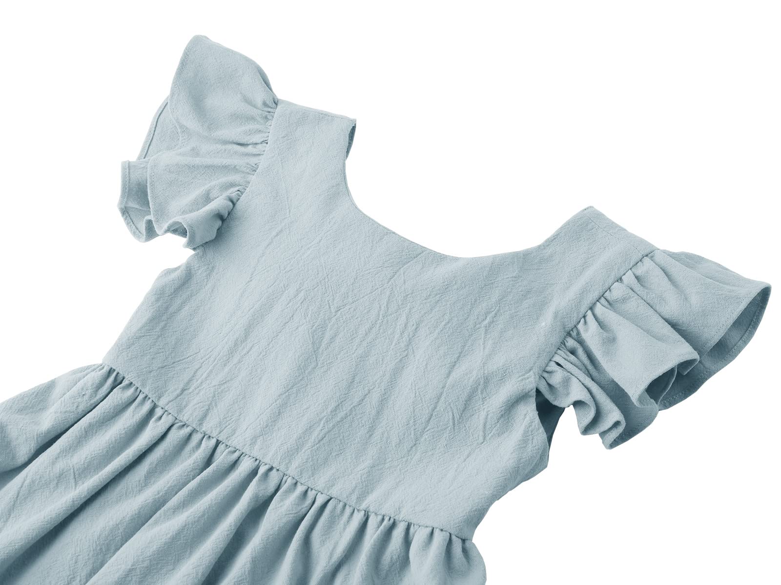 Vestido de algodón de lino con volantes sin espalda sin mangas para niños vestidos de fiesta casuales, A-gris verde