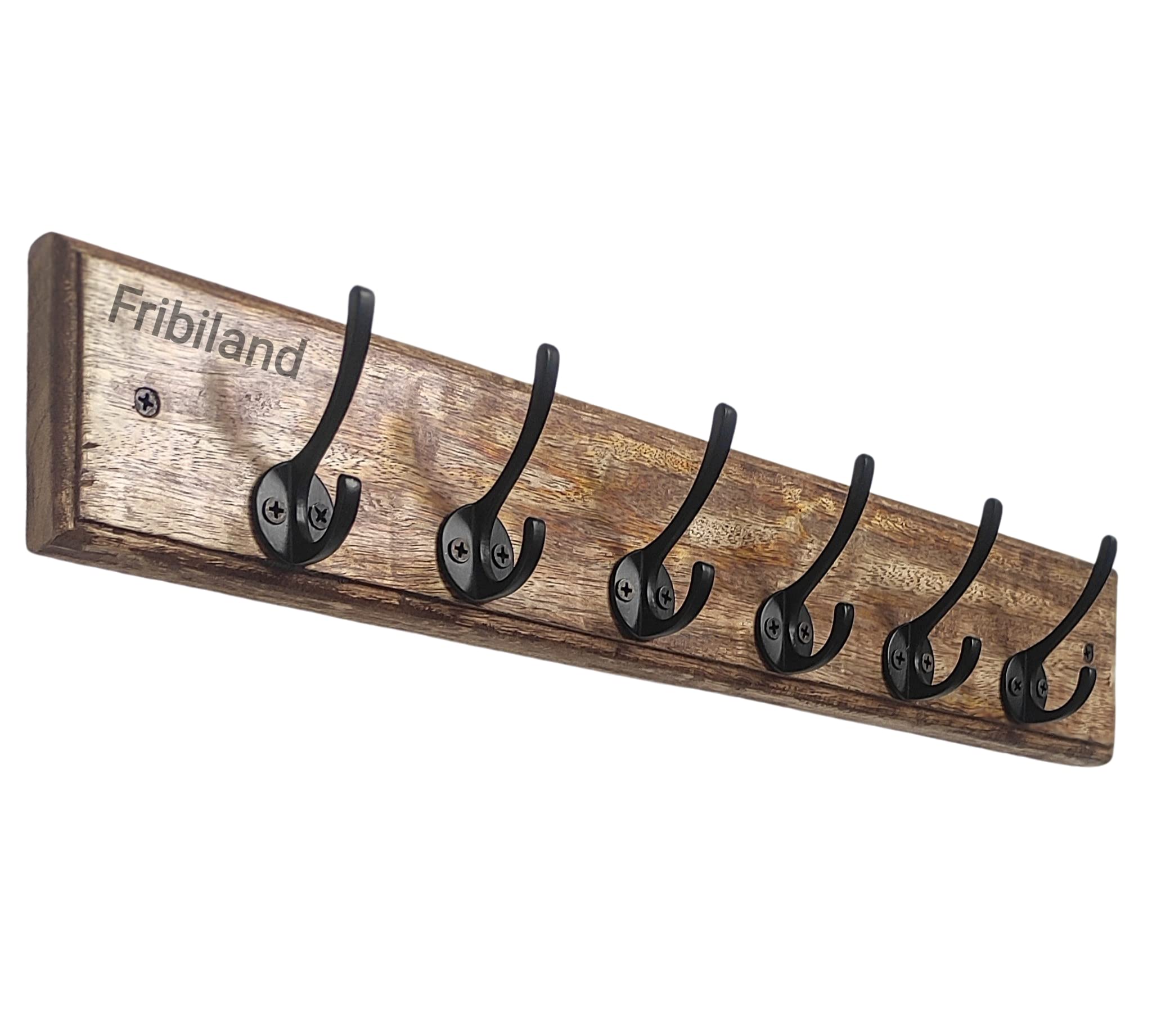 Fribiland Wooden Wall Mounted Hook with 6 Metal Hangers for Hanging Towel,Clothes,Coat,Mango Wood with Antique Smooth Finishing.Size- 20" by 3.5" inch (Brown) (Single)-image-34