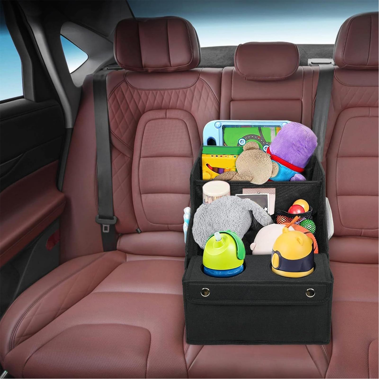 Organizzatore per sedile posteriore per auto, organizer per sedili auto | multi-tasca con 2 portabicchieri e supporto per tablet | Organizzatore da viaggio per viaggiare, viaggio su strada, viaggio
