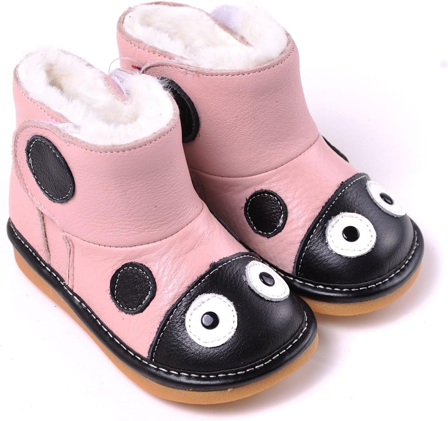 CAROCH - Squeaky Leather Toddler Girls Shoes | Pink Filled Bootees Ladybug