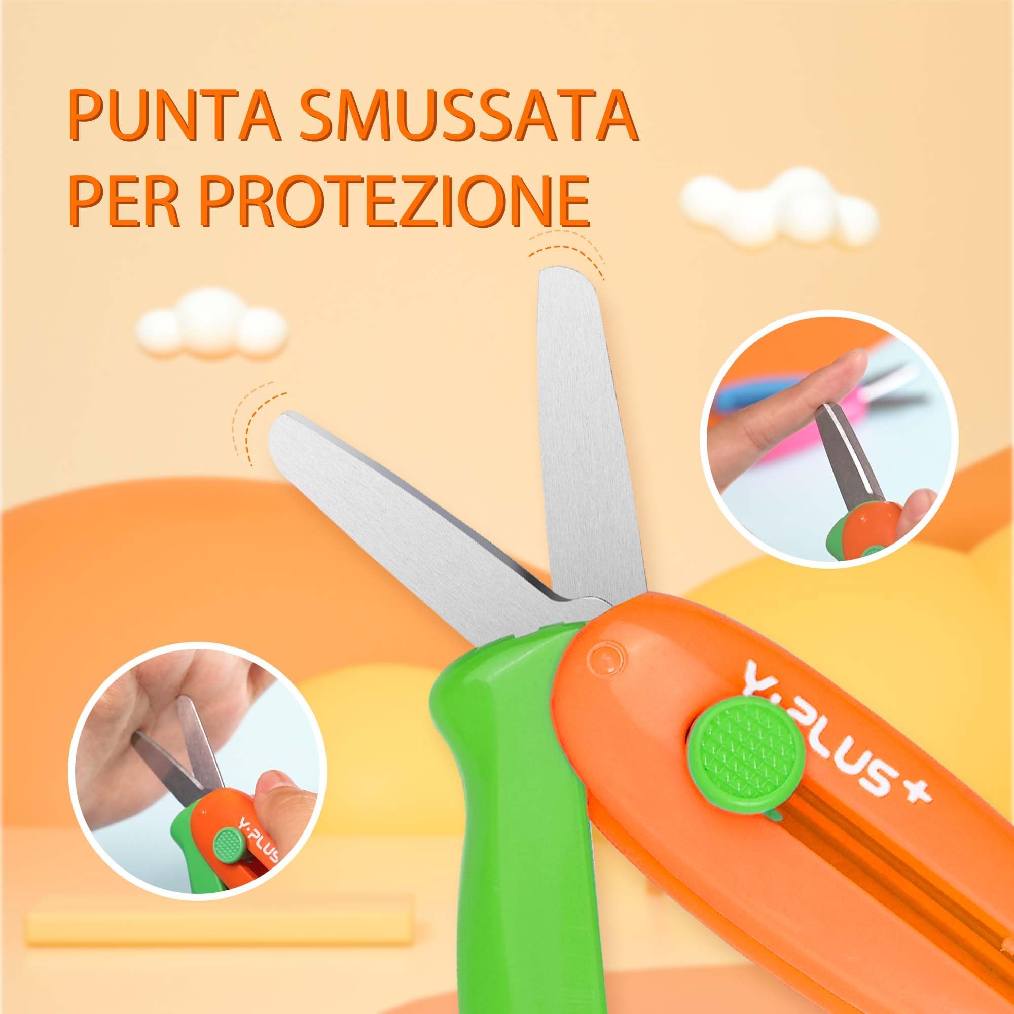 Forbici di Sicurezza per Bambini - Piccole Forbici Retrattili per Età 3-5 2-4 1-3, Carine per Artigianato Prescolare - Arancione