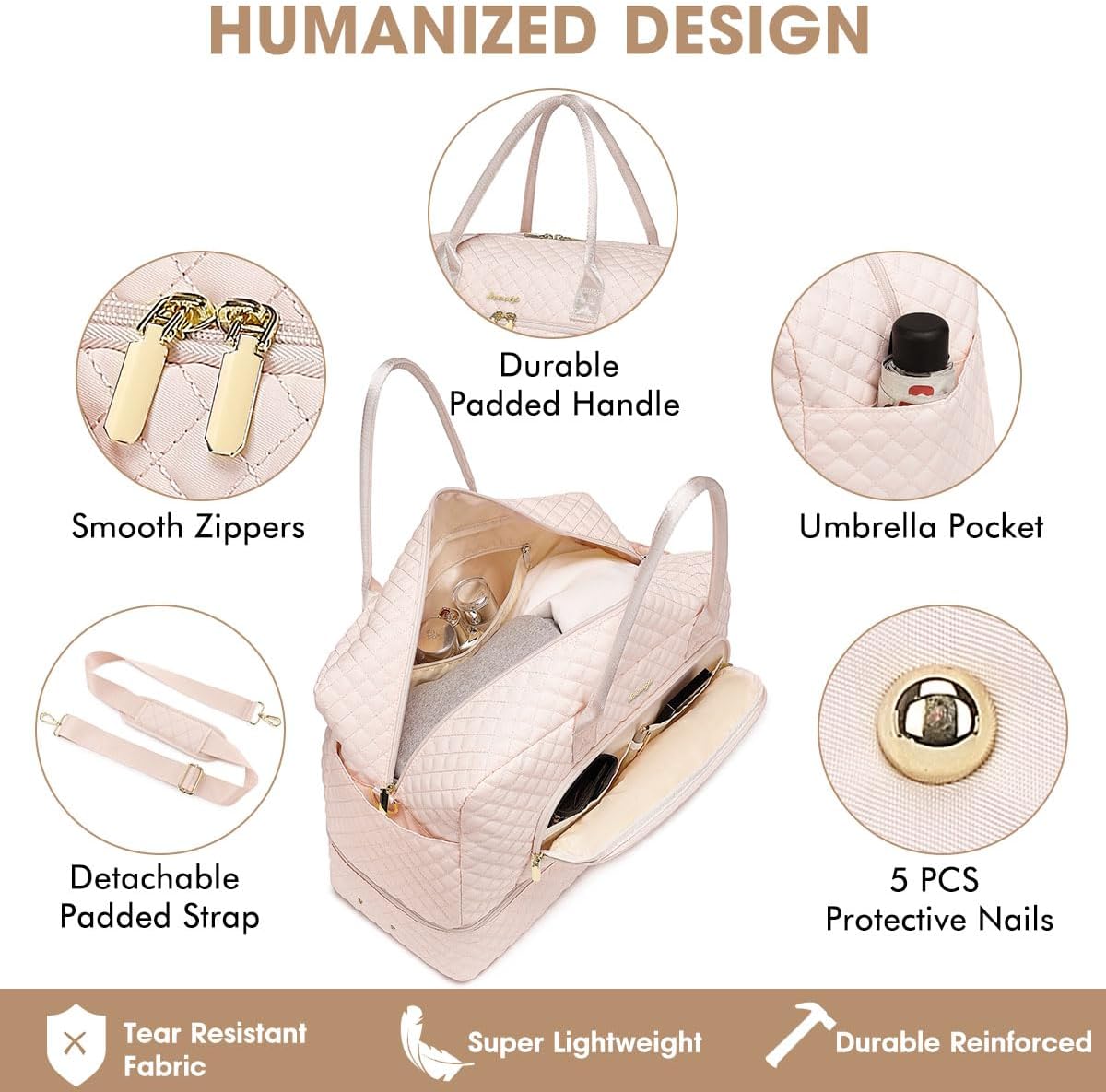 Weekender Overnight Bag Women: Large Travel Duffle Bag with Shoe Compartment & Wet Pocket Carry On Tote Bag Gym Duffel Bag with Toiletry Bag Bag for Hospital Beige - Image 2