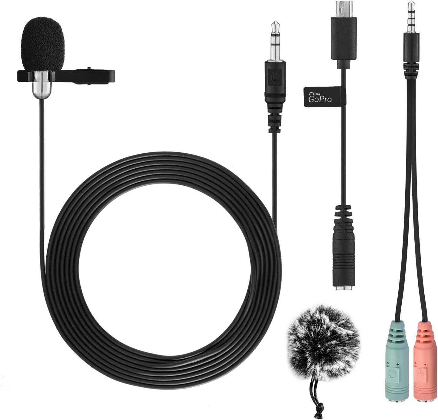 DGFAN CYJ2200 6.56ft Lavalier Lapel Microphone with GoPro Adapter for HERO 3 3+ 4 / iPhone & Smartphones / DSLR and PC(Including Windscreen and Wind Muff )