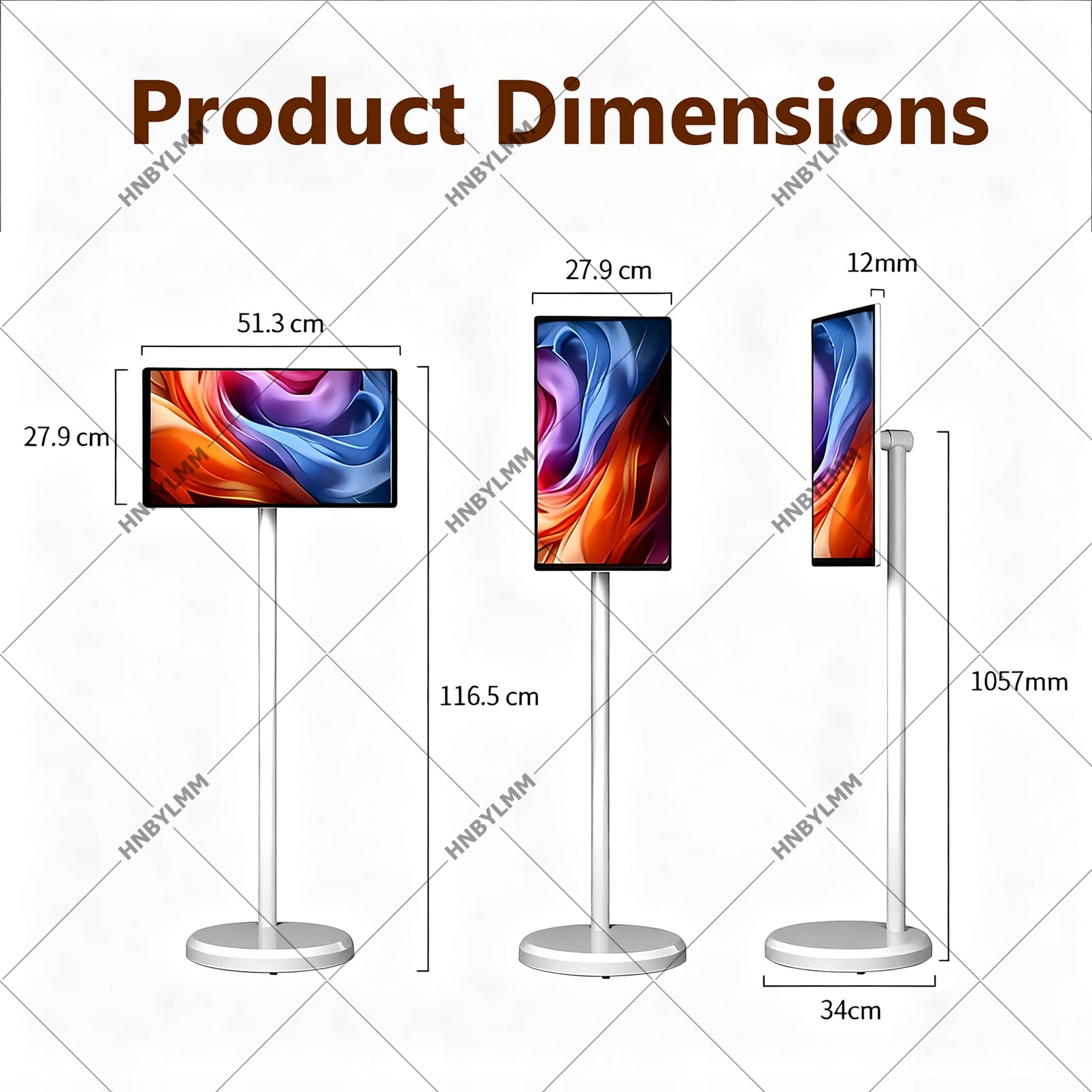 TV portatil de 21.5", monitor táctil HD 1080p con ruedas, television portatil con batería de 6000 mAh, Android 15, 6 GB + 128 GB, Wi-Fi 2.4/5G, Bluetooth 5.0, para el hogar, autocaravanas 4+64GB