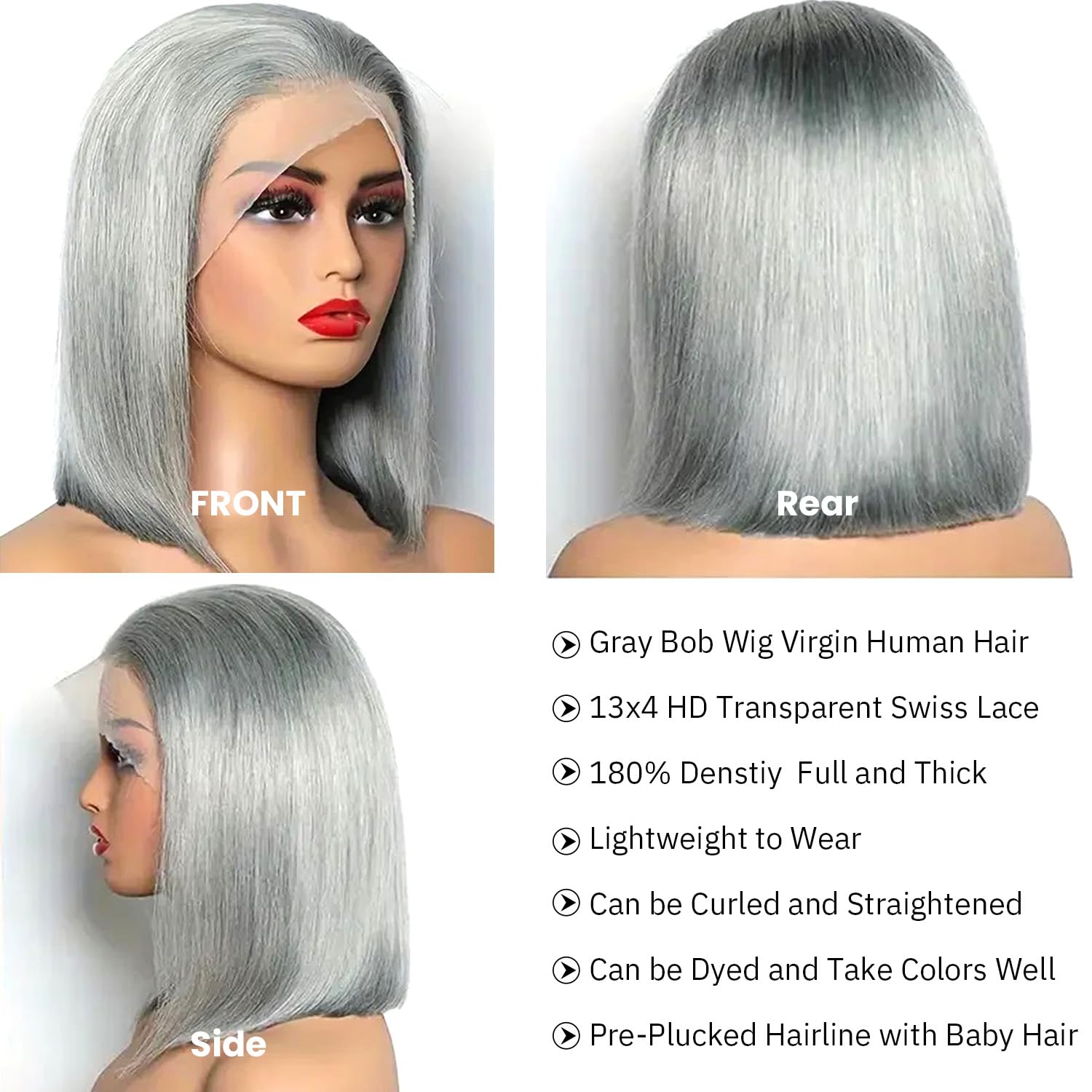 Emeri Grey 14” LACEFRONT MIDDDLEPART Bob WIG *NWT Blunt Cut Bob Wigs | Middle Part Bob Wigs | Grey Bob Wigs  main image 2