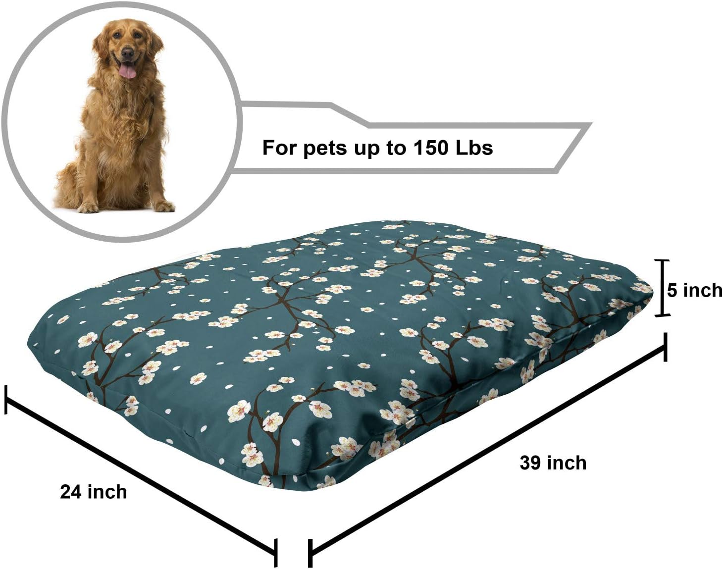 review Lunarable Floral Pet Bed, Simplistically Designed White Plumeria Blossoming Asian Style Illustration, Chew Resistant Pad for Dogs and Cats Cushion with Removable Cover, 24