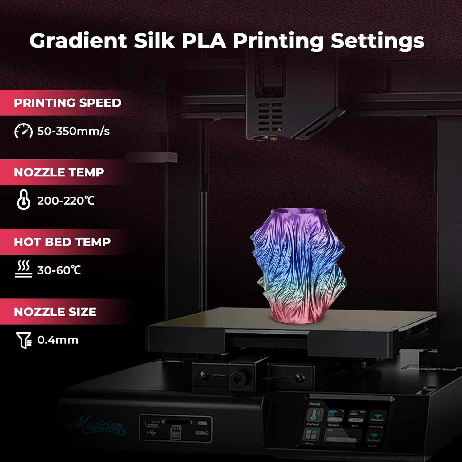 AMOLEN 3D Printer Filament, Silk PLA Filament 1.75mm, Shiny Cosmic Rainbow PLA, Gradient Colors Change Fast Printing PLA for Most FDM 3D Printer, 3D Printing Filament, 1kg - Image 5