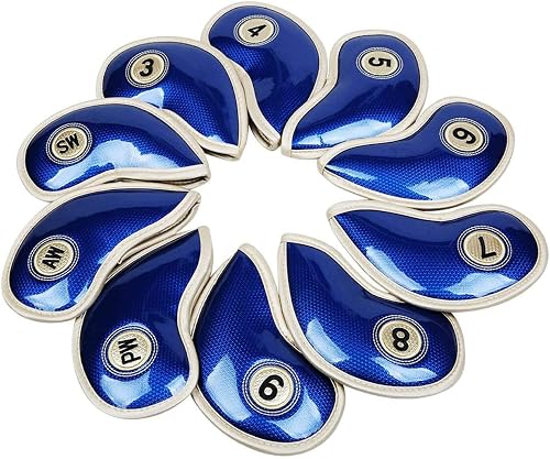 HISTAR 10pcs Crystal Pu Leather Golf Iron Head Covers Set Iron Club Headcover (Blue)