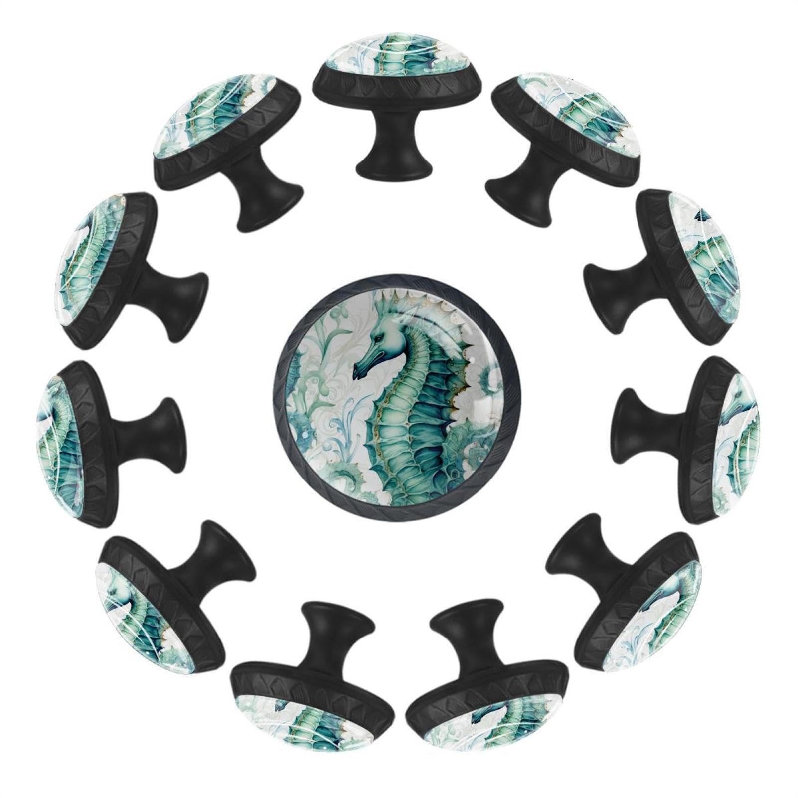 Boutons de tiroir hippocampe cristal bleu vintage rond pour meuble vintage