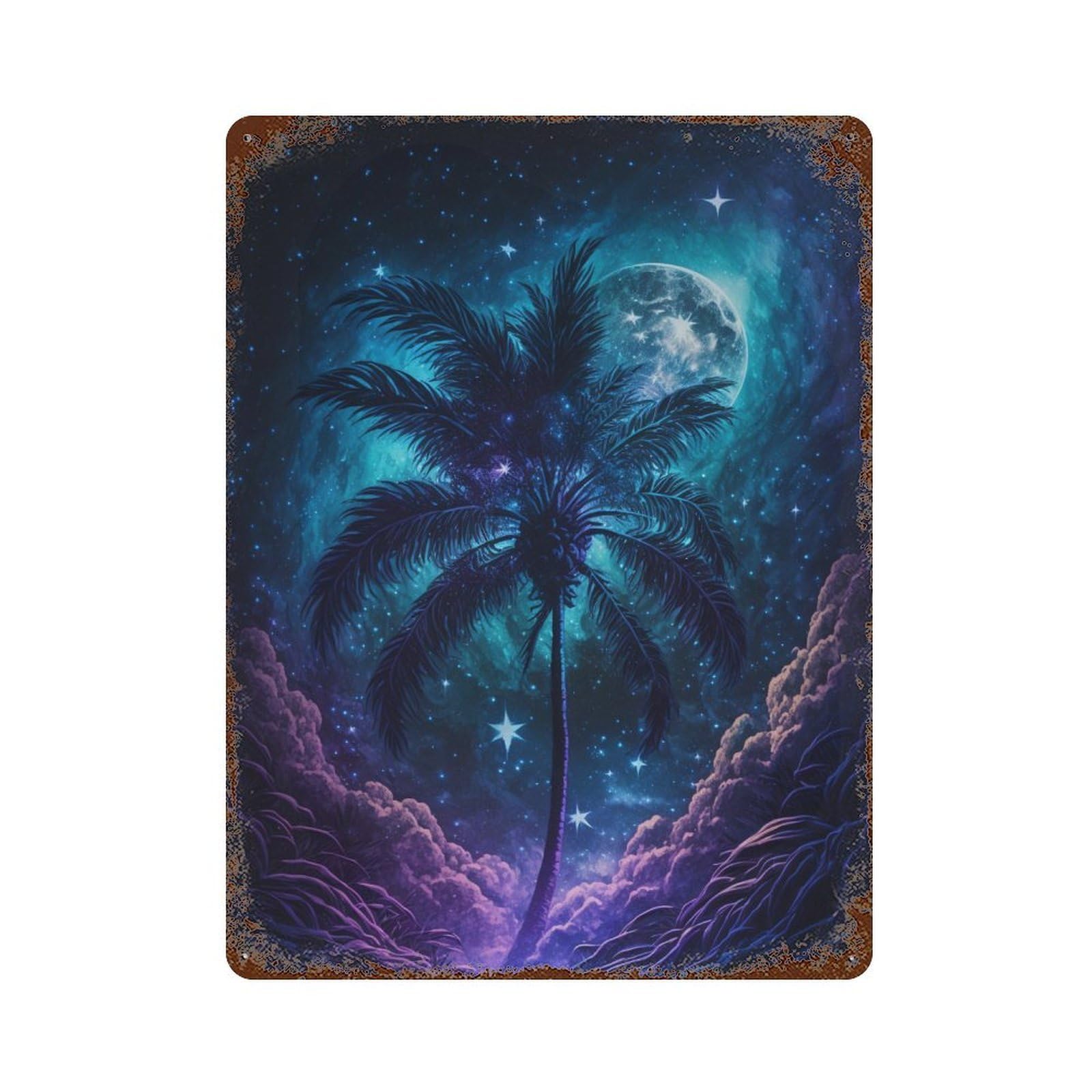 Vintage Rust Metal Sign Galactic Palm Dream 15.7"x11.8", Vintage Wall Decor for Office, Studio And Wall Decor