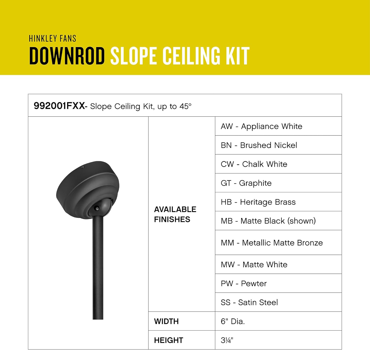 Hinkley Sloped Ceiling Canopy Kit, Downrod Not Included, Matte Black Finish