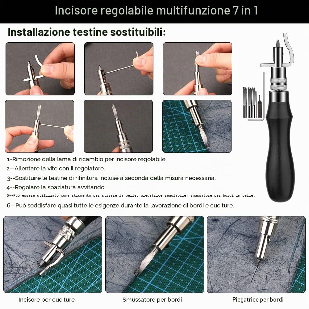 TLKKUE Kit di strumenti per la lavorazione della pelle con borsa di immagazzinaggio personalizzata, per intaglio in pelle, taglio, punzonatura, cucito, stampaggio