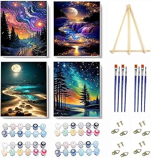 VIGEGU 4 Pack Paint by Numbers Kit for Adults Beginner with Frame,Paint by Number