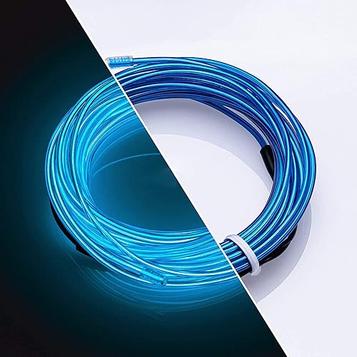 Miniatura 3 de ILEBYGO Kit de luces de neón de alambre EL de 16.4 pies con inversor de batería AA portátil para Halloween, Navidad, decoración de fiestas (azul,