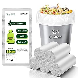 Compostable Mini Trash Bags 2.6 Gallon - Inwaysin Biodegradable Tiny Garbage Bag Unscented Leakage-Proof Strong Thick Trash Can Liners for Kitchen Office (5 Rolls, 200 Count, Clear White)