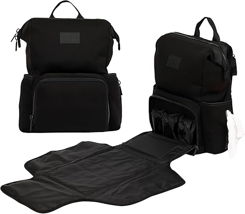Mochila de neopreno para pañales con estación de cambio plegable frontal, bolsa de pañales multifuncional con 2 correas para cochecito,