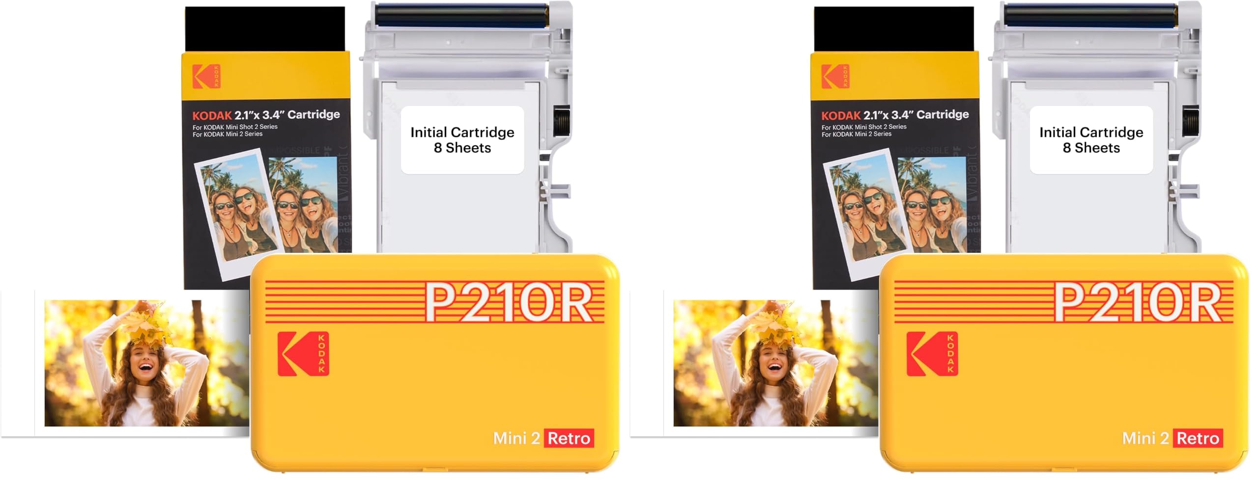KODAK Mini 2 Retro 2x3 Portable Photo Printer, 38 Sheets, Bluetooth Smartphone Printer for iPhone &amp; Android, Instant Color Prints, 4PASS Dye Sublimation, Yellow (Pack of 2)