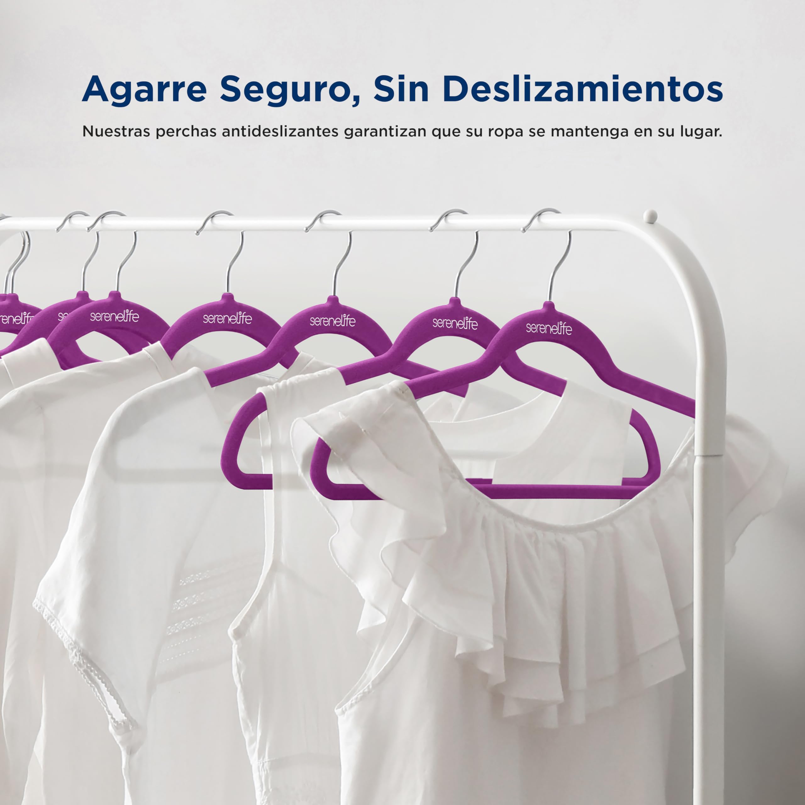 SereneLife Perchas, Ropa, de Terciopelo, Antideslizantes, Finas y Suaves. 50 Piezas, con Gancho Giratorio de 360°
