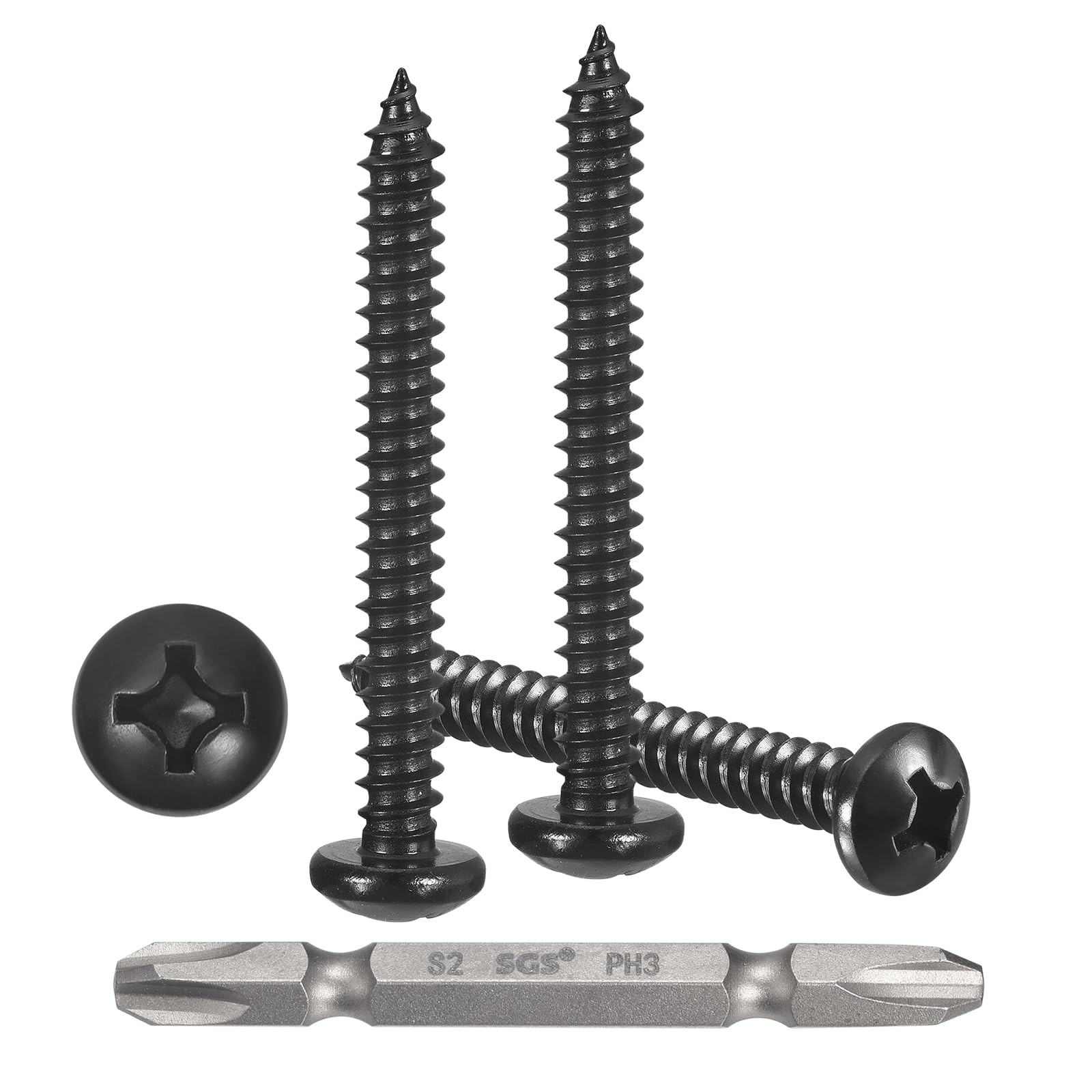 METALLIXITY Phillips Pan Head Self Tapping Screws(#14x3") 25Pcs, 304 Stainless Steel Self Drilling Screw for Metal Wood Plastic with Bit, for Cabinet Wall Shutter Plate Rock Furniture, Black