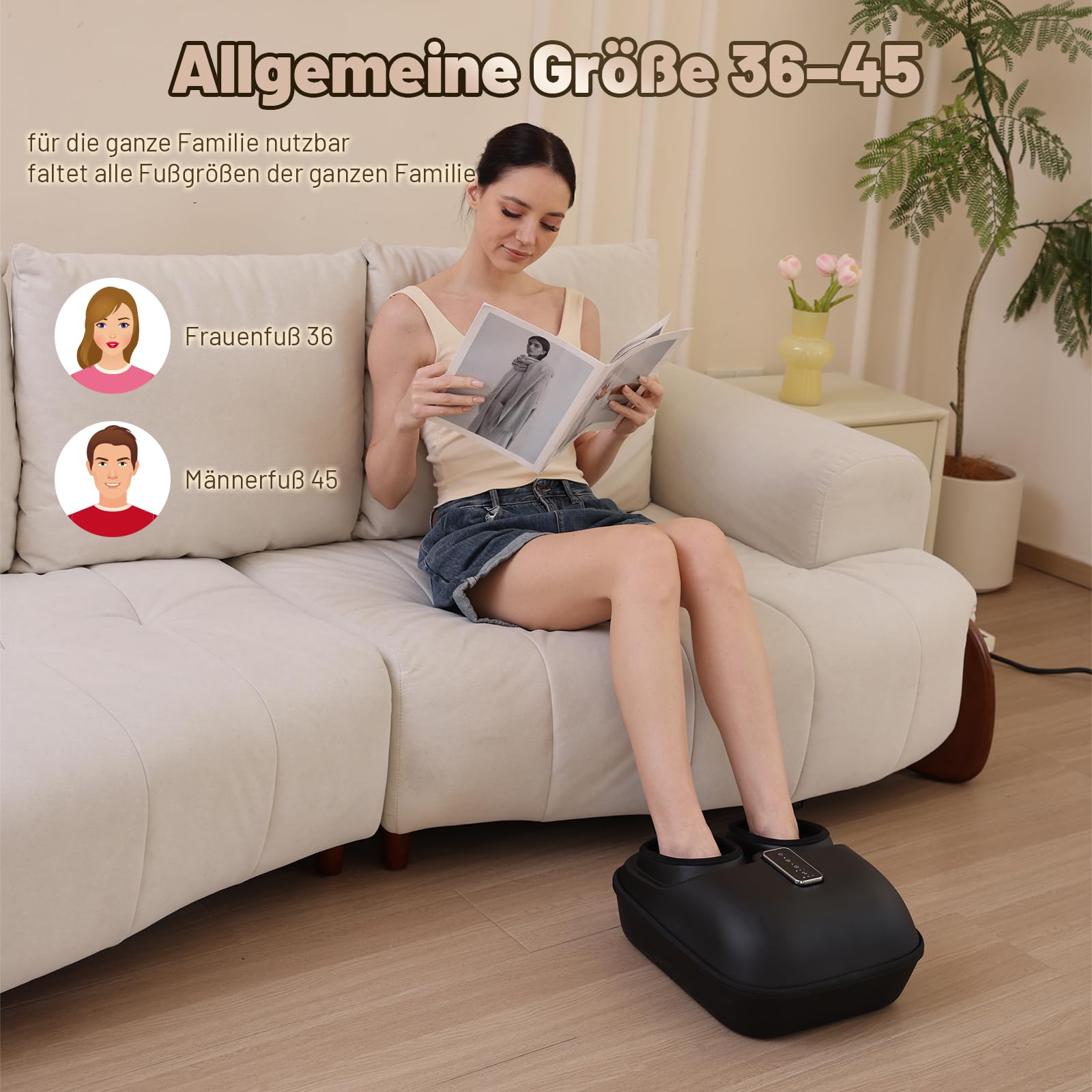 BeSokar Shiatsu Fußmassagegerät mit Fernbedienung, 6D-Knetfunktion, Rollen und Luftkompression, 3 Intensitätsstufen für müde Muskeln und Fußsohlen​​, Wärmetherapie