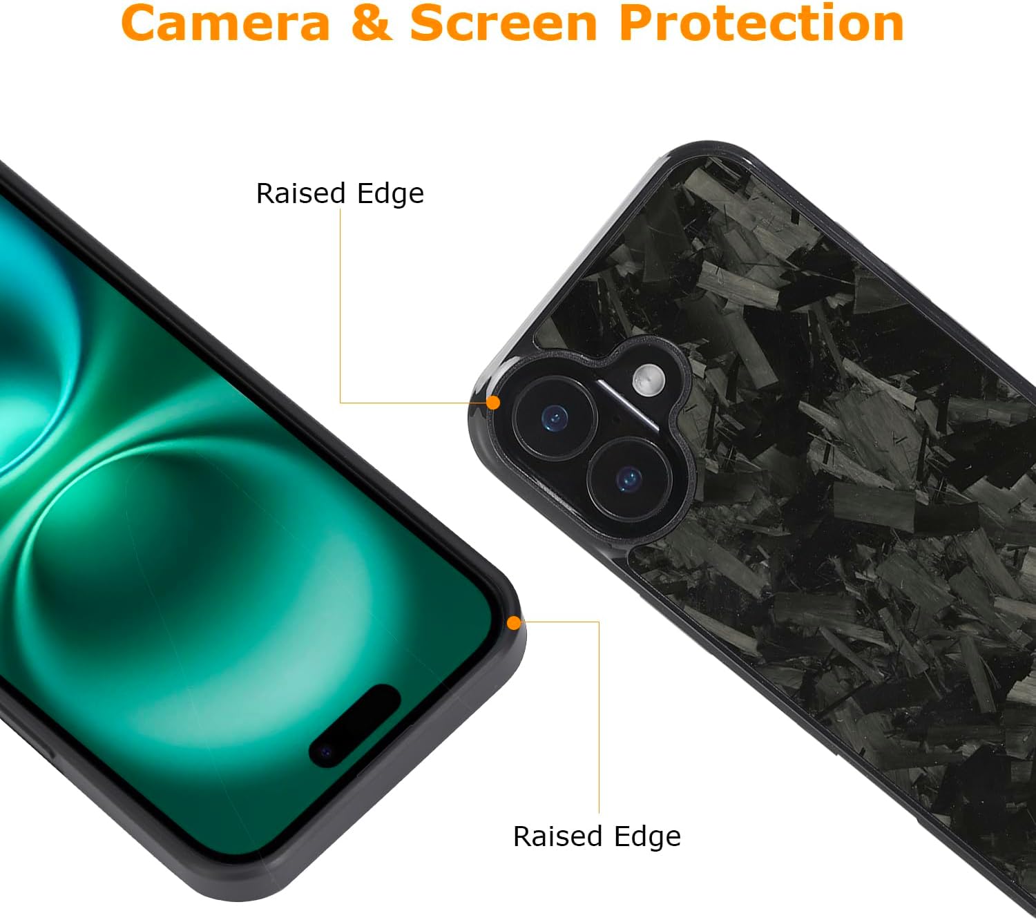 molzar Grip Series for iPhone 16 Case with Real Forged Carbon Fiber, Built-in Metal Plate for Magnetic Mount, Works with Qi-Certified Chargers, Glossy Black/Forged