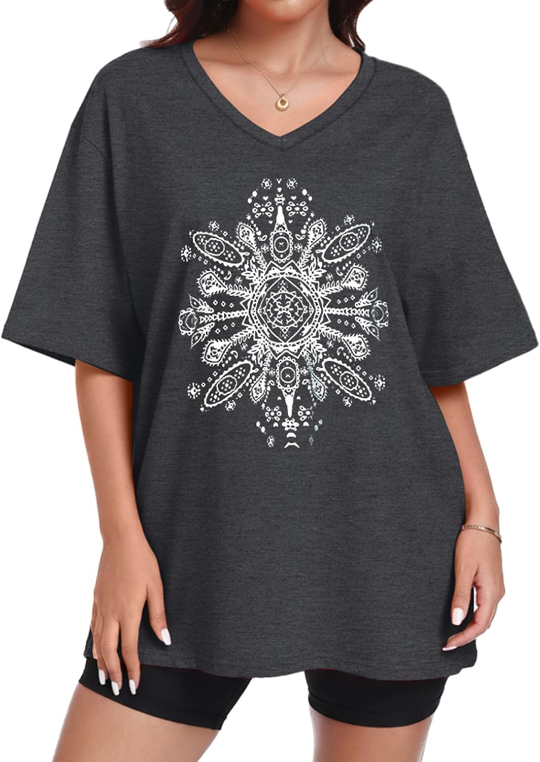 Oversized Tshirts for Women Graphic V Neck Summer Short Sleeve Loose Tees image 3
