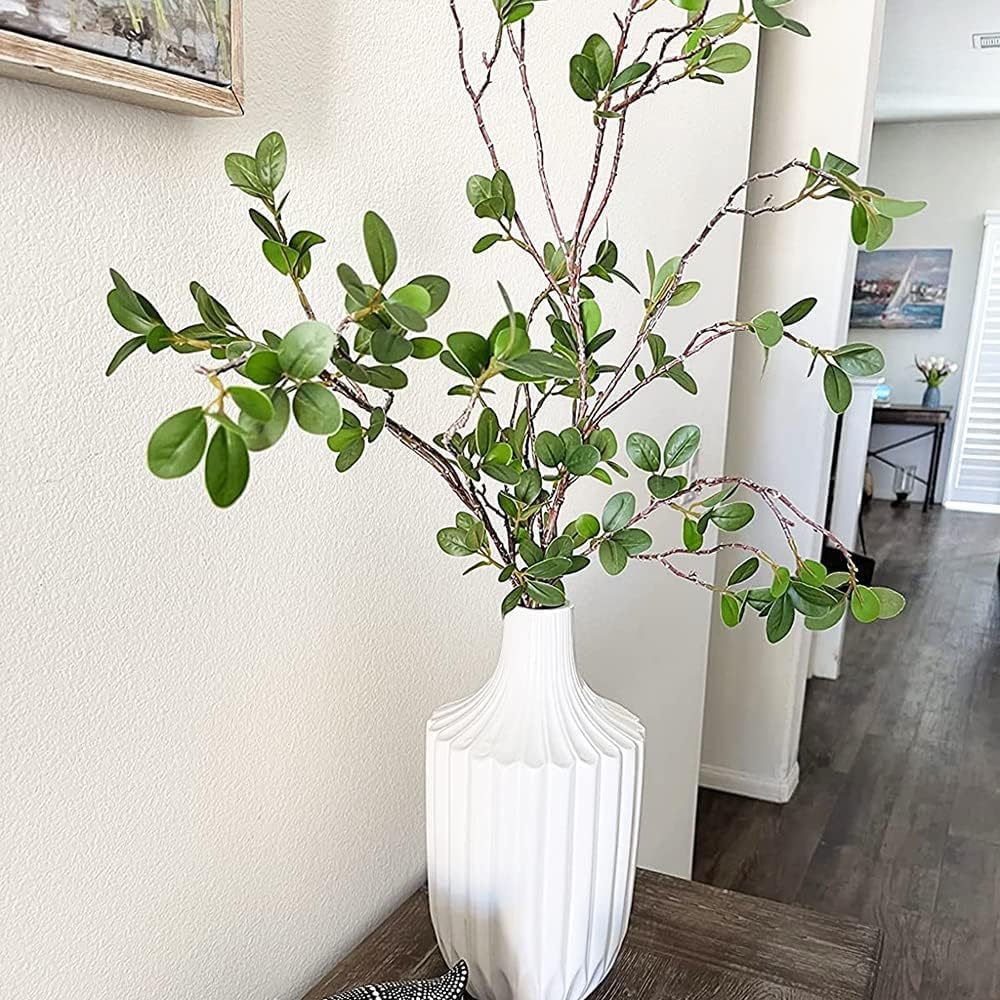 6pcs Artificial Branches Plants Greenery Stems Faux Branches for Vase Plant Artificial Eucalytus Branches Fake Ficus Twig (45"/Each Branch) (6, Green)