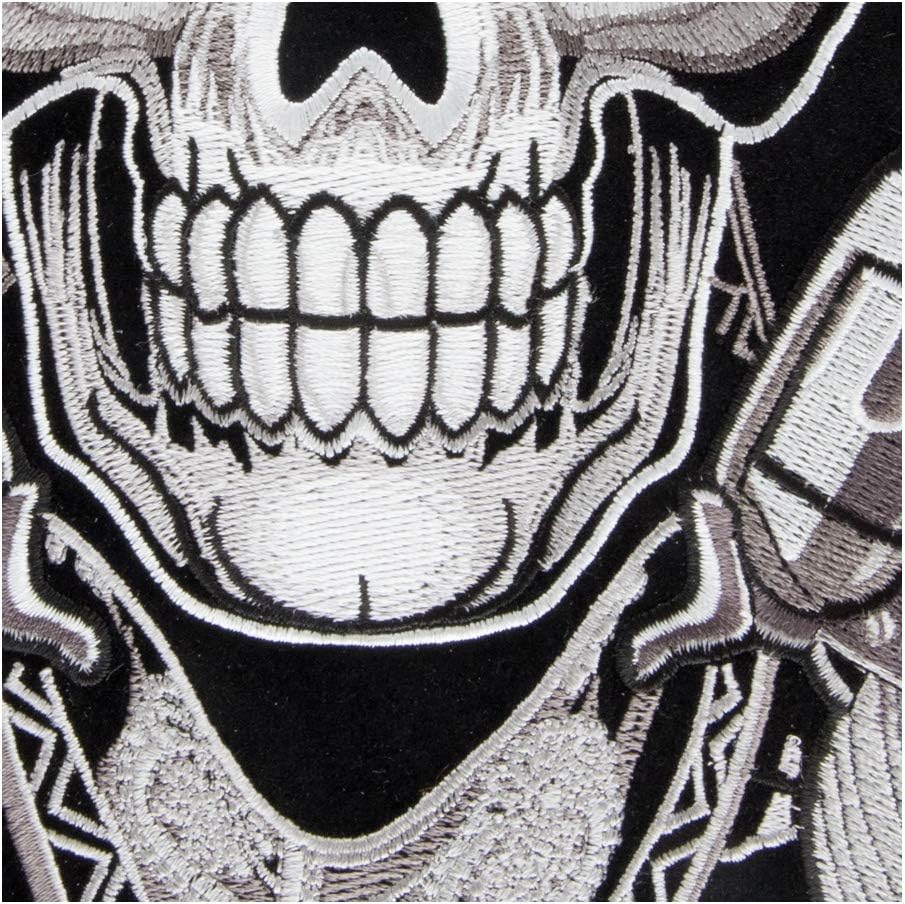 PatchStop Cowboy Hat Skull & Guns Gray Iron On Patches for Clothing Jeans - 8.75x12in Large DIY Sew On Patch for Jackets Bags - Embroidered Detailed Skull Decorative Patches