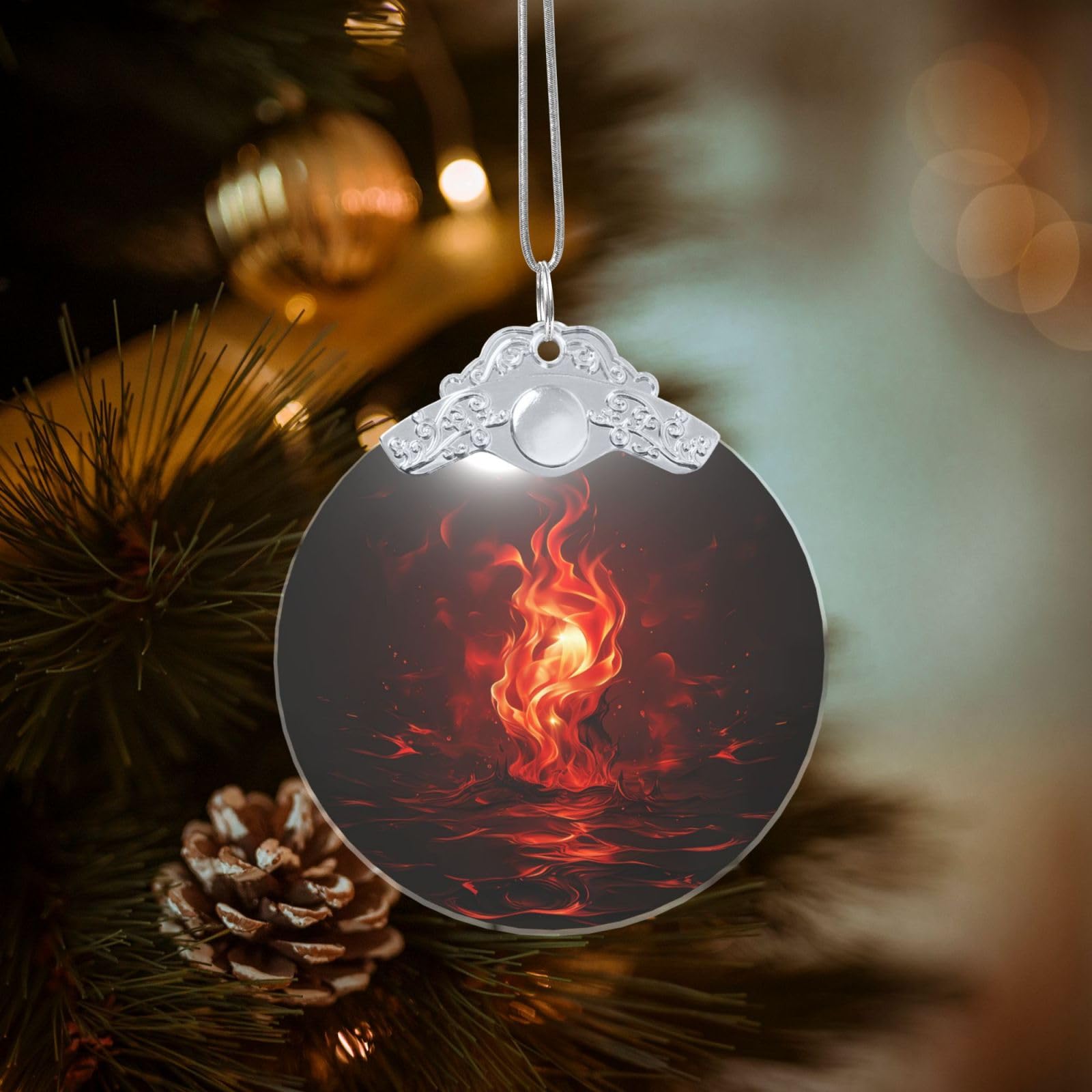 Crystal Christmas Ornaments for Christmas Tree Decoration Hanging Red Flame Ornament with Gold Ribbon Crafts Round Pendant for Keepsake Gifts Glass Xmas Decor Party Supplies