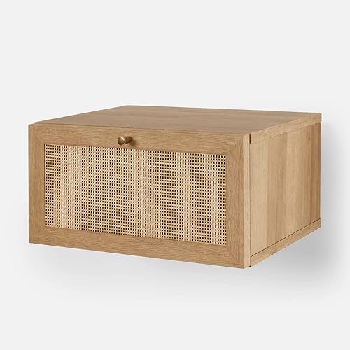Miniatura 3 de mopio Hannah - Mesita de noche flotante, ratán natural, estilo bohemio, montado en la pared, mesas de noche que ahorran espacio, mesitas de noche,