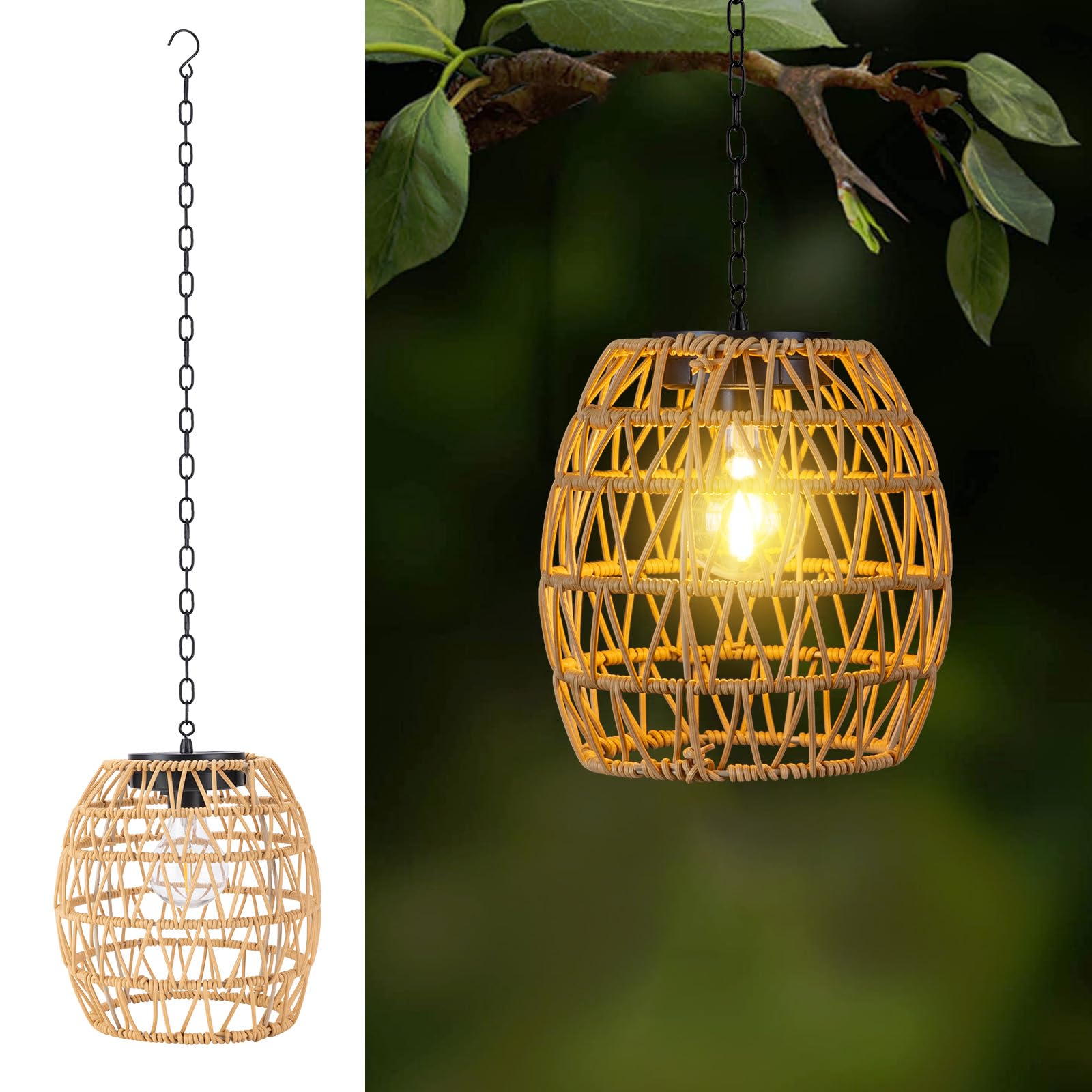pearlstar Solarlampen für Außen hängend, Rattan-Solar-Lampions Außen wetterfest, Solarleuchten Garten im böhmischen Stil für Balkon, Terrasse, Patio, Hof-Deko
