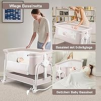 Vista 5 de Moisés 4 en 1 para bebé, cuna mecedora con ruedas bloqueables, almacenamiento, mosquitera y colchón incluidos, moisés ajustable de 7 niveles