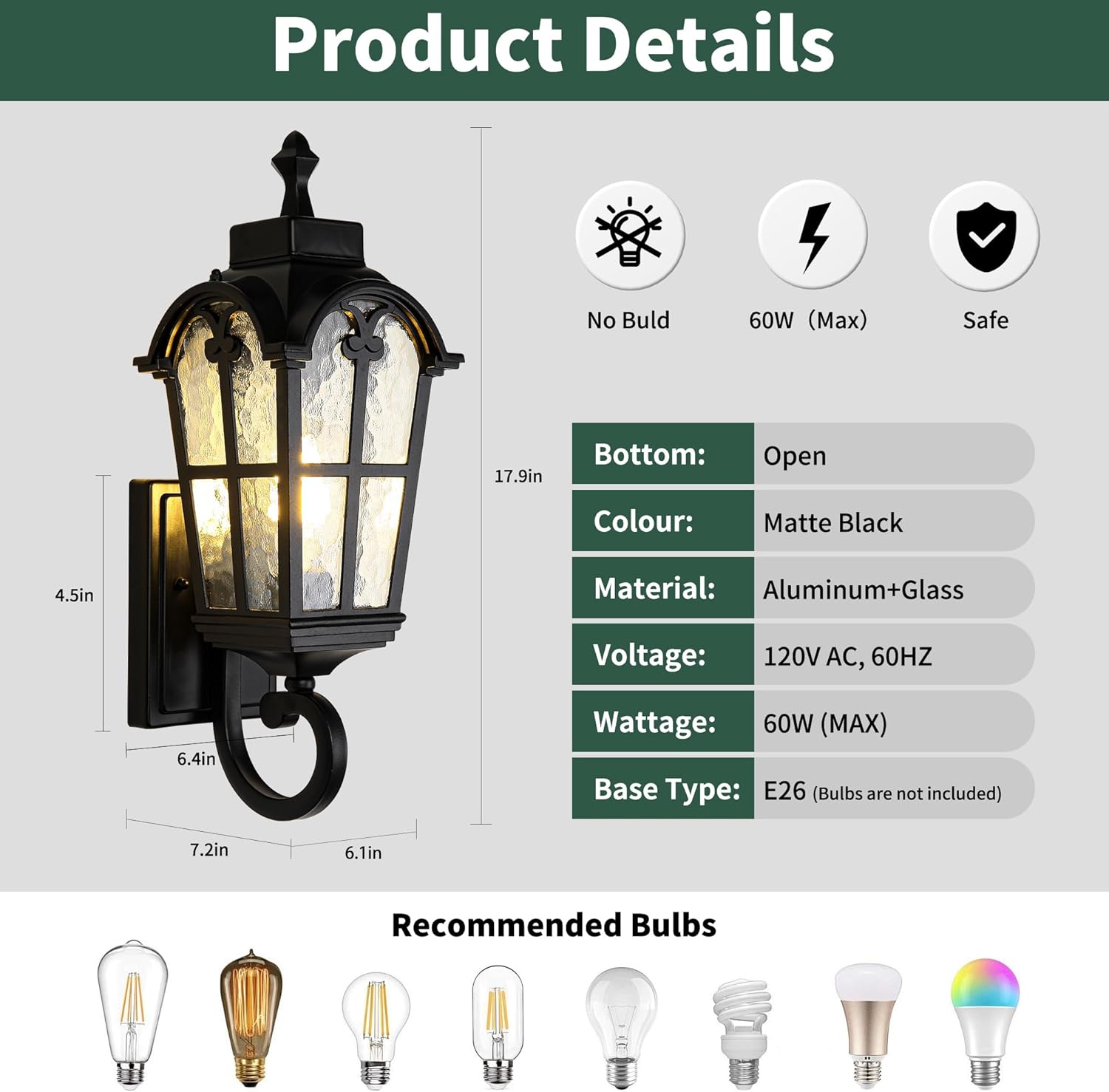 Outdoor Wall Light Fixtures Waterproof Porch Lights Anti-Rust Matte Black Exterior Lighting Fixtures Sconce Lights Outdoor Wall Lantern for Patio Front Door Garage -2 Pack