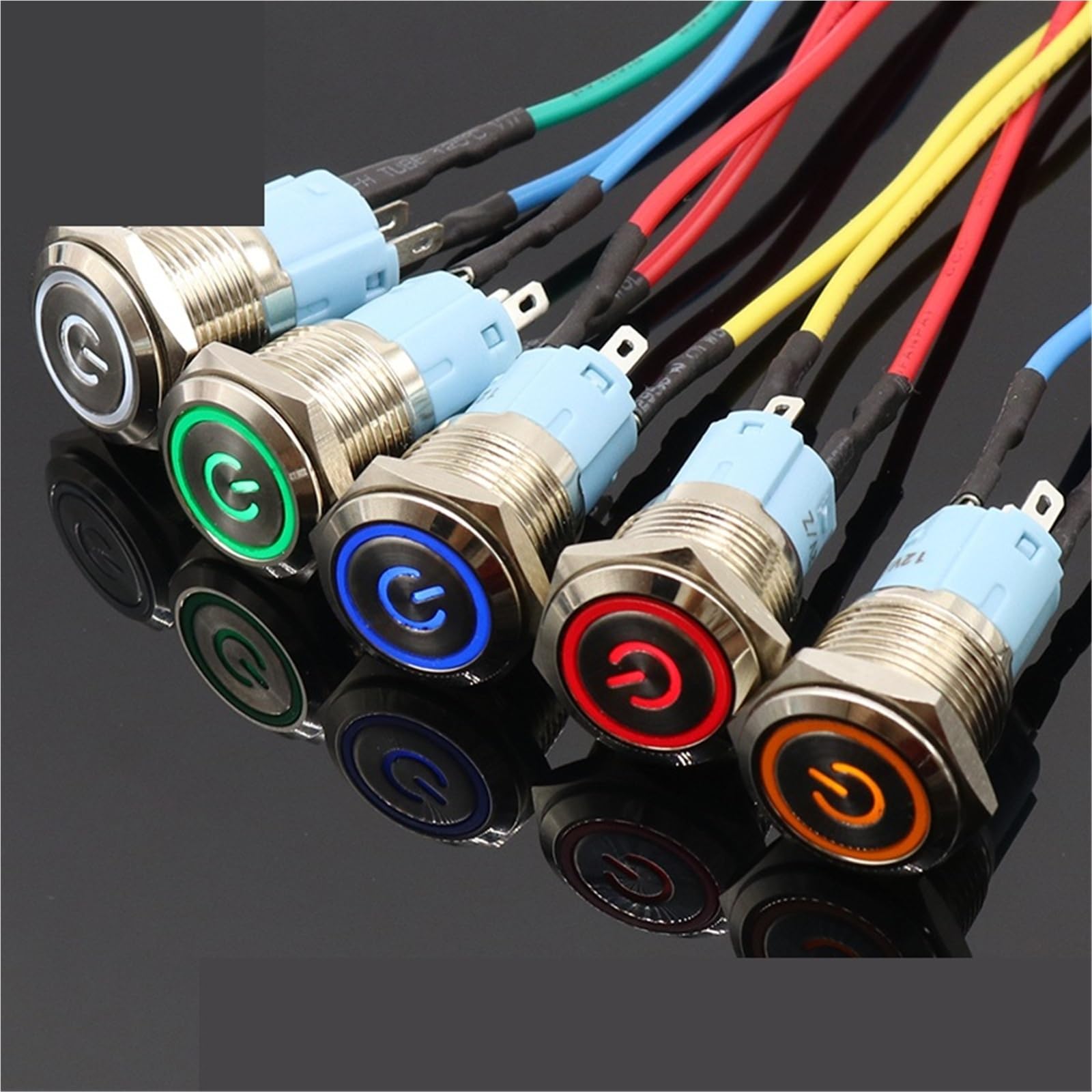 Interrupteur à bouton-poussoir 16mm avec indicateur LED vert 12V - 7