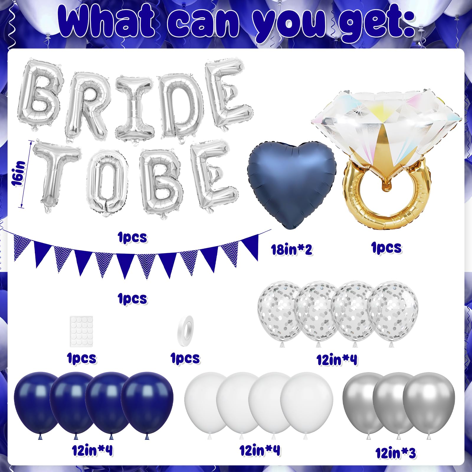 Blue Silver Bachelorette Party Decorations, Silver Bride To Be Bridal Shower Balloons Decoration - Image 2