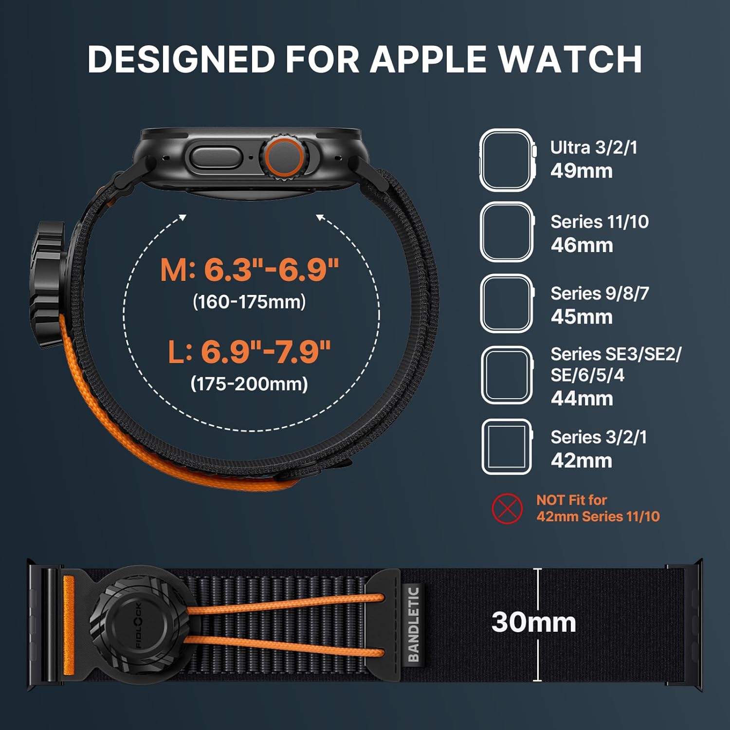 Bandletic Compatible with Apple Watch Ultra Band Men,Wide Soft Stretchy Strap with Fidlock Magnetic Winch Buckle for iWatch 49mm(Ultra 3/2/1),46mm(11/10),45mm(9/8/7),44mm(SE3/SE2/SE/6/5/4),42mm(3/2/1) - Image 6