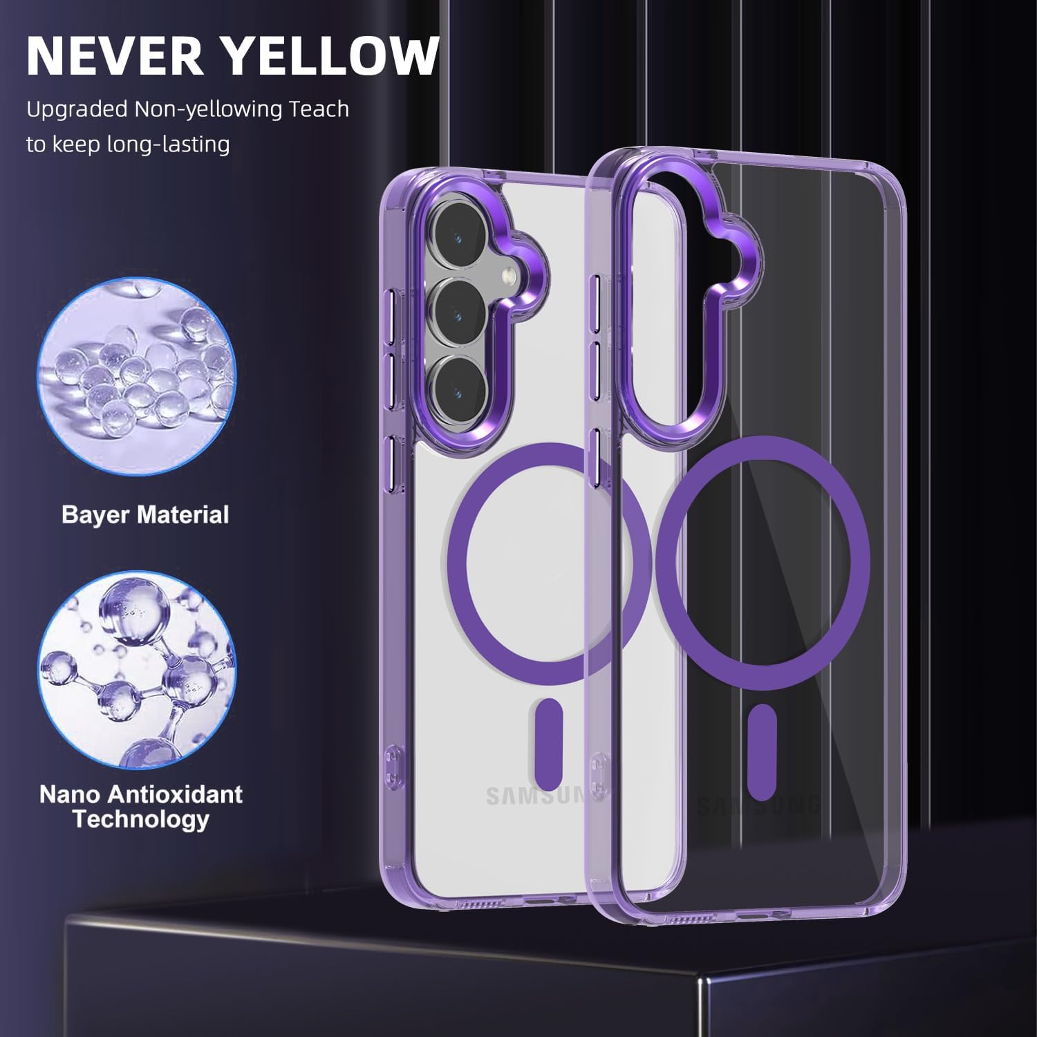 Lunivop for Samsung Galaxy s25 Case Hard [Compatible with Magsafe Wireless Charging] Yellowing Resistant Magnetic Cover Clear para S 25 6.2 '' 5G 2025 Rugged Best Phone Cases Purple image 2