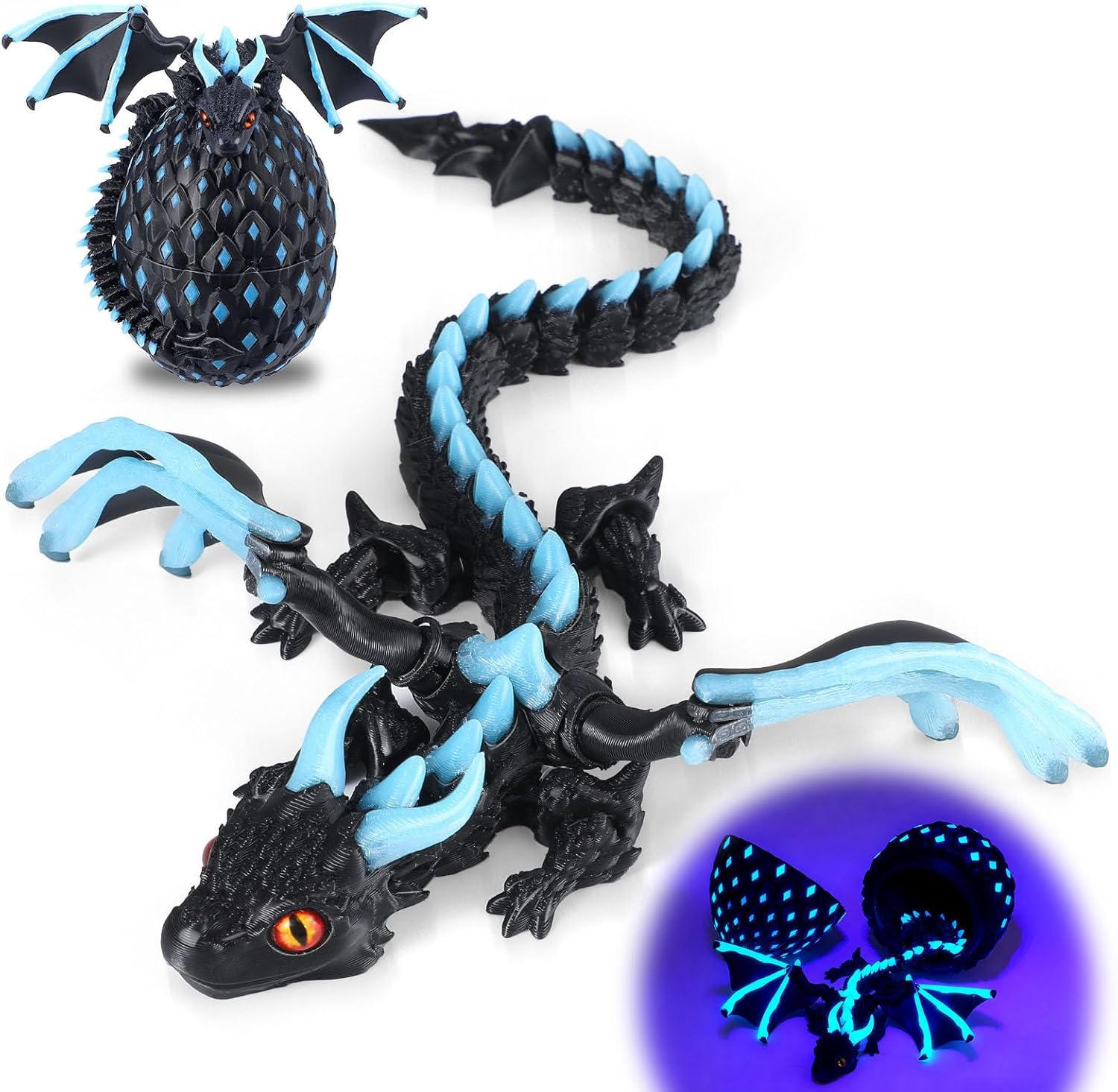 3D Printed Dragon Glow in The Dark with Matching Egg Articulated 3D Printed Animals Fidget Toys for Home Decor