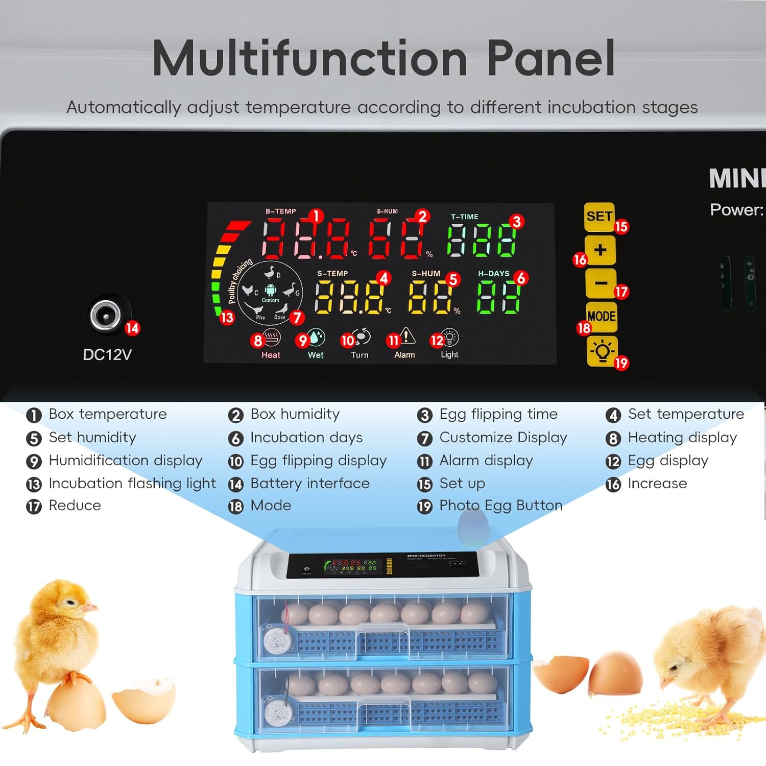 120 Egg Incubator, Automatic Incubator for Hatching Eggs, with Auto Egg Turner, Temp & Humidity Control, Poultry Hatching Incubators for Chicken Duck Quail Eggs,Ideal for Farm, School and Lab (Blue)