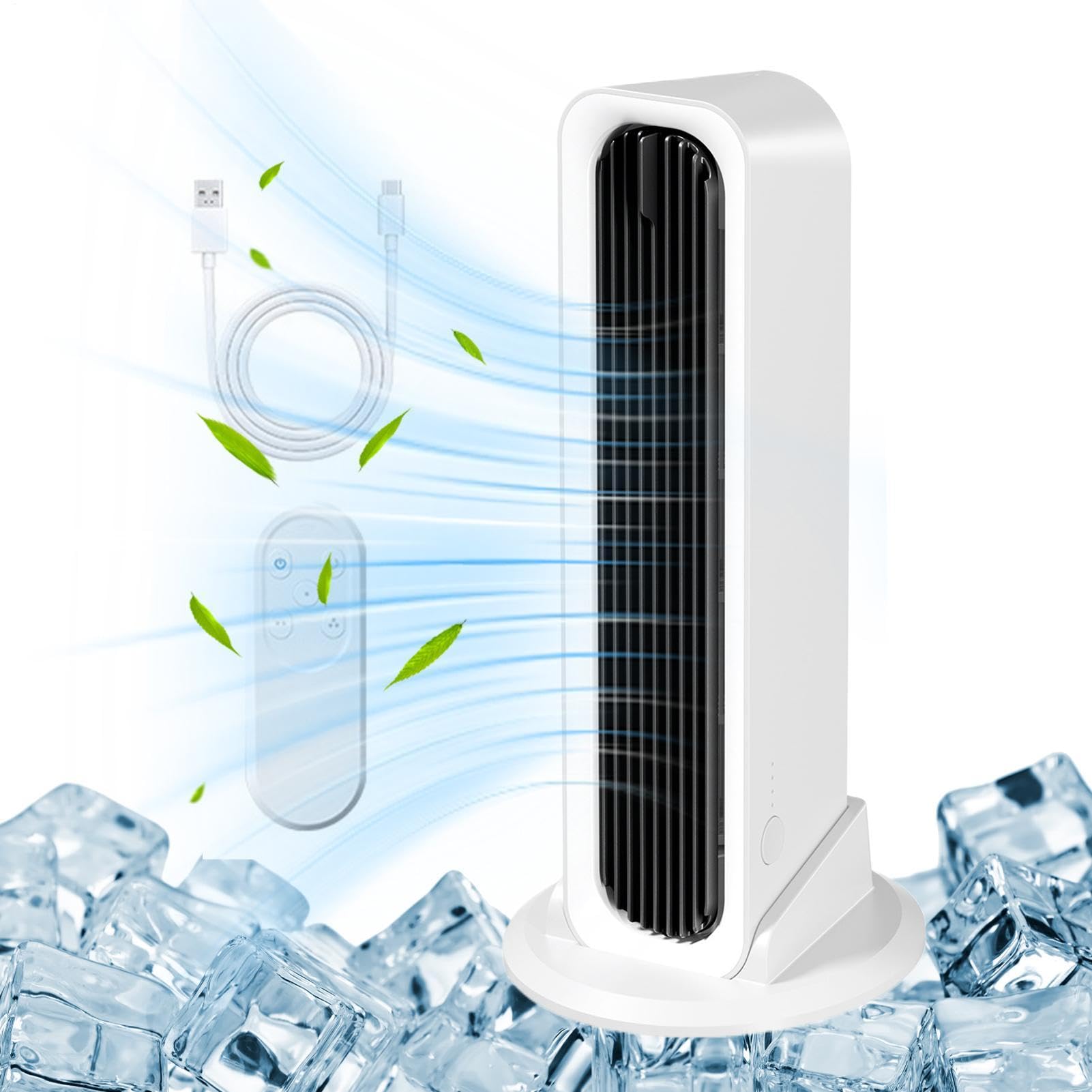 Ventilatore Torre Silenzioso Senza Lama Ricaricabile USB Oscillante | Ventilatore Torre USB-C Ricarica Rapida Uso Continuo Casa Camera Cucina Appartamento Lavoro Dormitorio Studio
