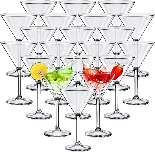 Miniatura 8 de Juego de 20 vasos de Martini irrompibles de 10 onzas, vasos de Martini desechables de plástico transparente, vasos de cóctel de tallo transparente