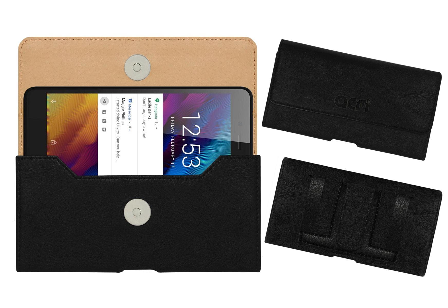 Acm Leather Belt Holster Case Compatible with Kult Gladiator Mobile Cover Clip Black