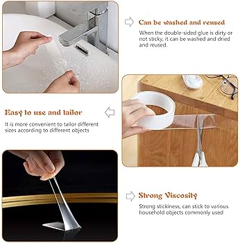 Cinta adhesiva de doble cara, extrafuerte, 10 m, mágica, nano,  transparente, extraíble, no deja rastros, cinta adhesiva lavable, para  cocina, alfombra, marcos : Amazon.es: Bricolaje y herramientas