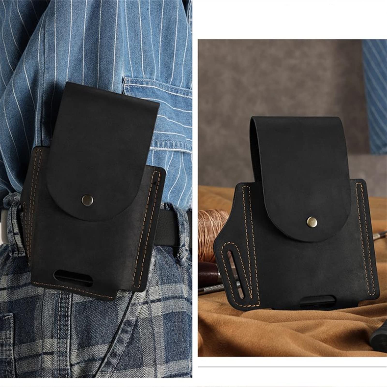 Marsupio per Cellulare Borsa in pelle vintage in maschile cintura for cellulare per L'uso Quotidiano(Schwarz)