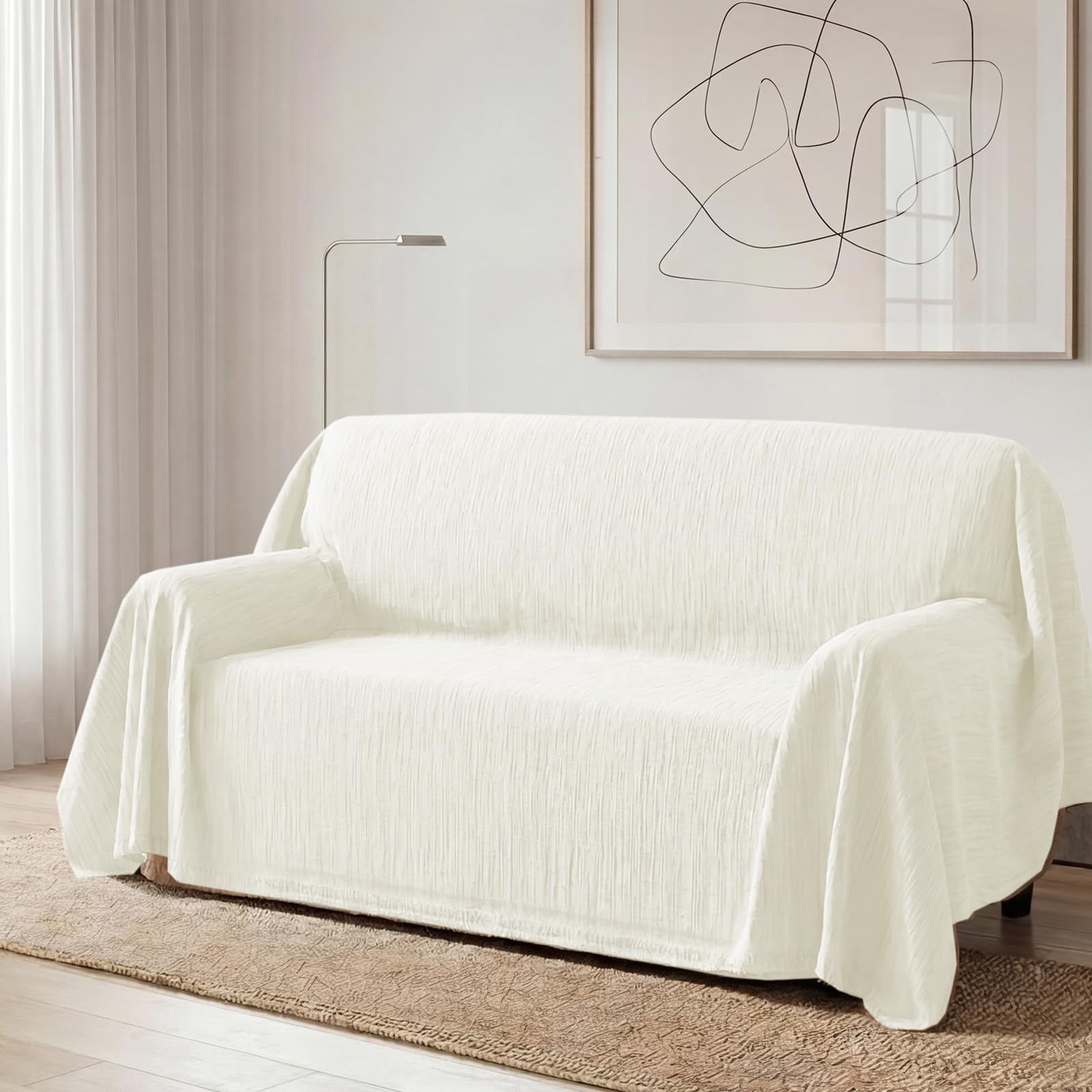 Bellahills Texture Beige Sofa Cover 3 Seater Chenille Sofa Covers 2 Seater Armchair Covers L Shape Sofa Slipcover Non-Slip Couch Covers With Tassel Sofa Protector For Sectional Sofa, 180X260cm,