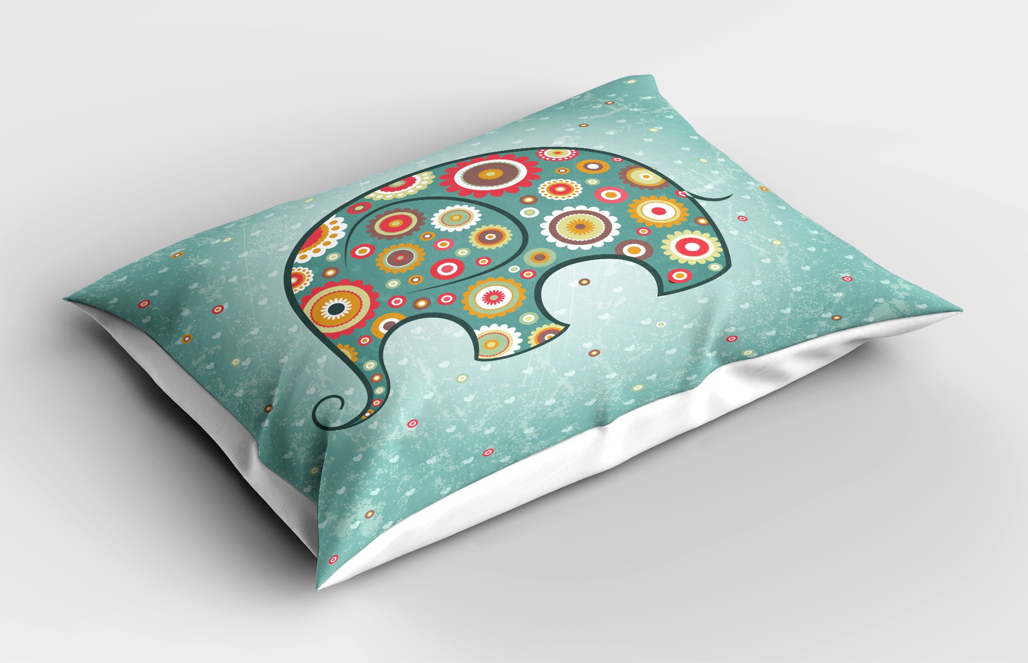 Ambesonne Floral Pillow Sham, Elephant with Flowers Featured Grunge Heart Backdrop Animal Graphic Art, Decorative Standard Queen Size Printed Pillowcase, 30